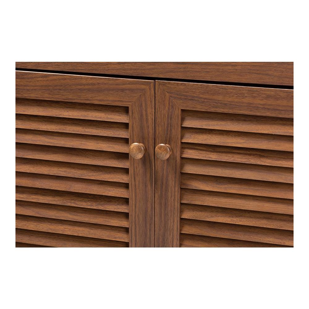 Walnut Finished 4-Shelf Wood Shoe Storage Cabinet with Drawer. Picture 5