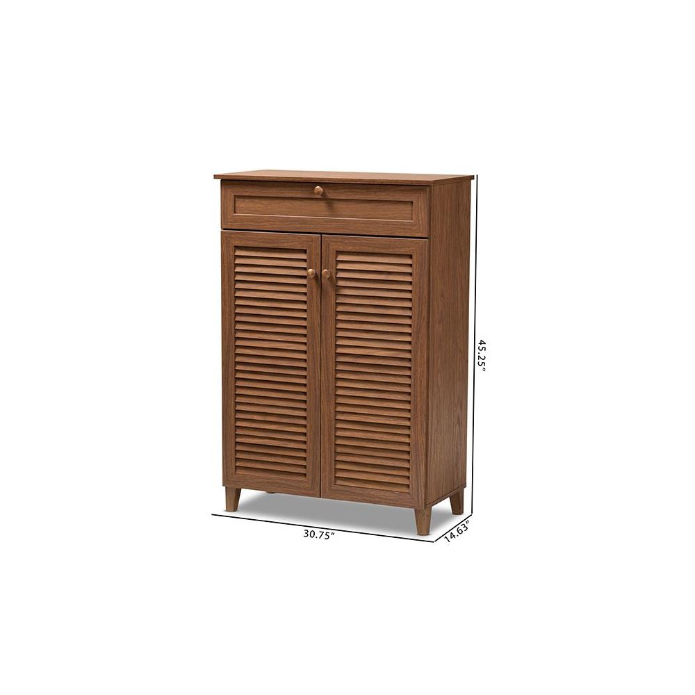 Walnut Finished 5-Shelf Wood Shoe Storage Cabinet with Drawer. Picture 10