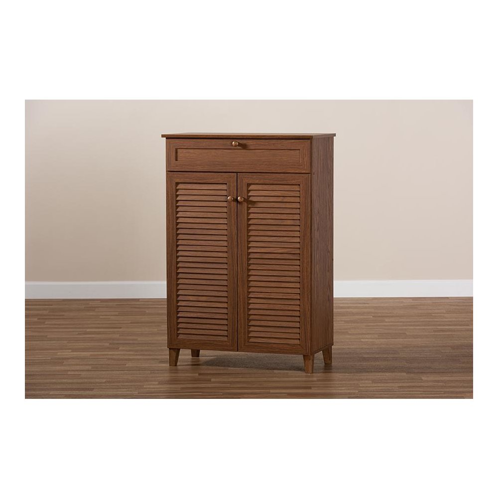 Walnut Finished 5-Shelf Wood Shoe Storage Cabinet with Drawer. Picture 9