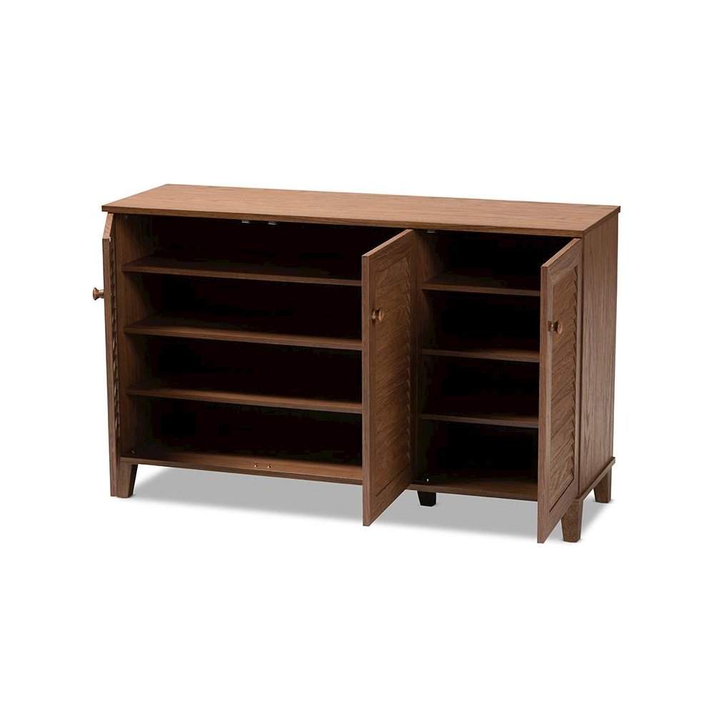 Walnut Finished 8-Shelf Wood Shoe Storage Cabinet. Picture 2