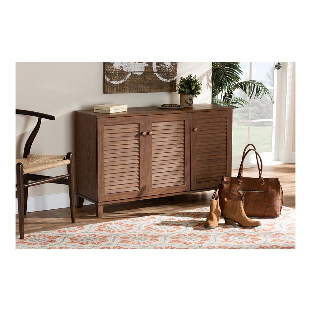 Walnut Finished 8-Shelf Wood Shoe Storage Cabinet. Picture 7