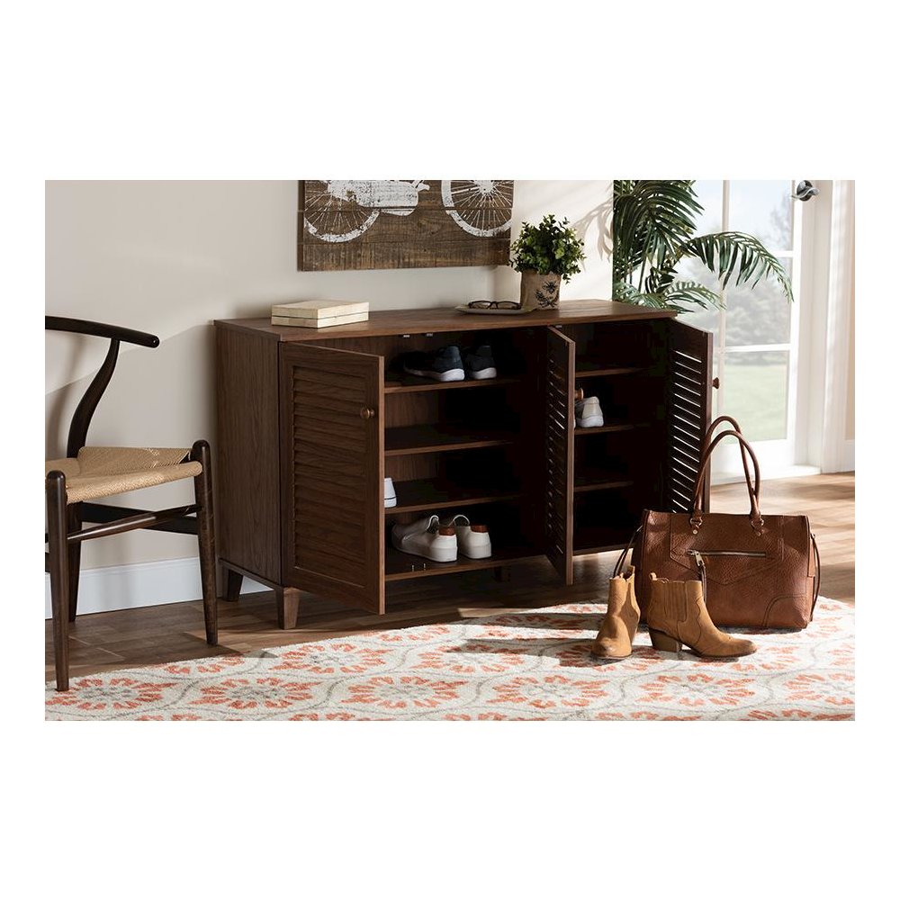 Walnut Finished 8-Shelf Wood Shoe Storage Cabinet. Picture 8