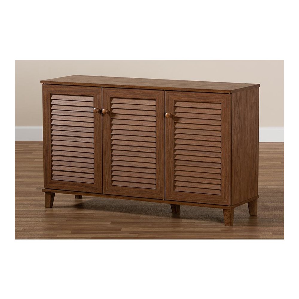 Walnut Finished 8-Shelf Wood Shoe Storage Cabinet. Picture 9