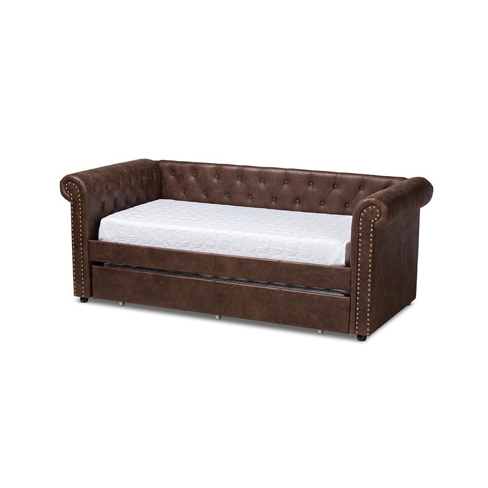 Leather Upholstered Daybed with Trundle. Picture 1