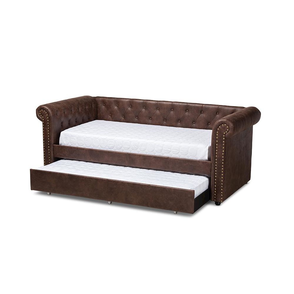 Leather Upholstered Daybed with Trundle. Picture 2