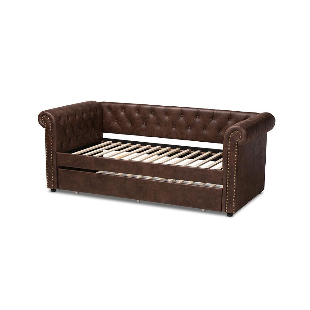 Leather Upholstered Daybed with Trundle. Picture 4