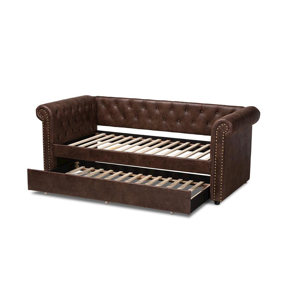 Leather Upholstered Daybed with Trundle. Picture 5