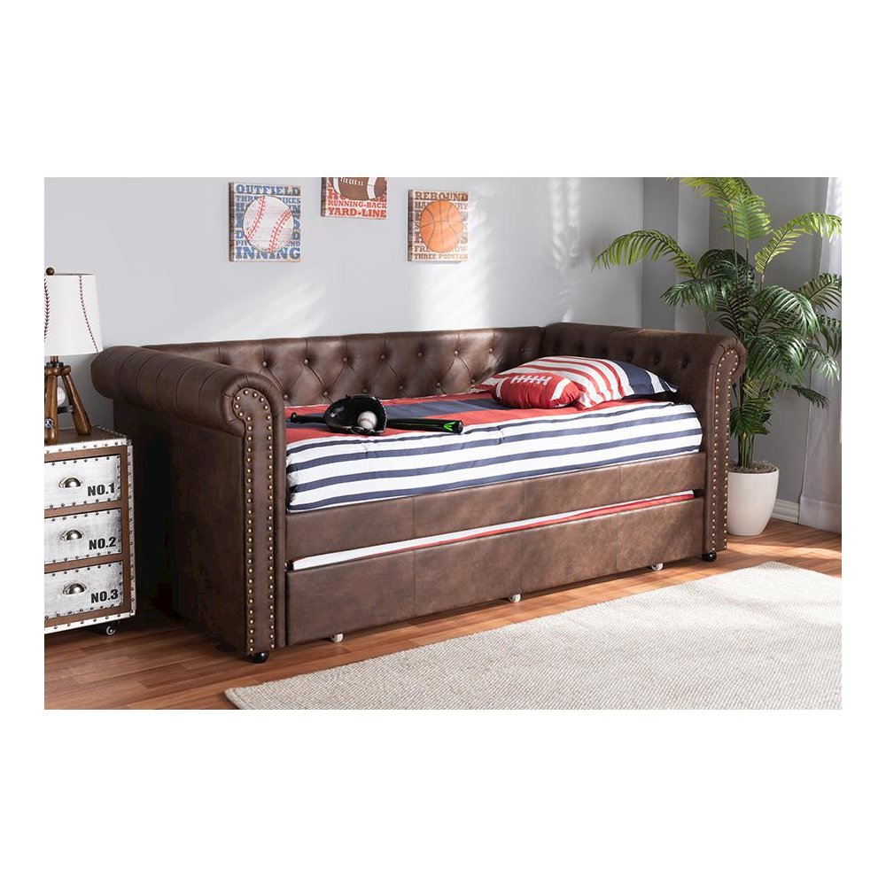 Leather Upholstered Daybed with Trundle. Picture 7