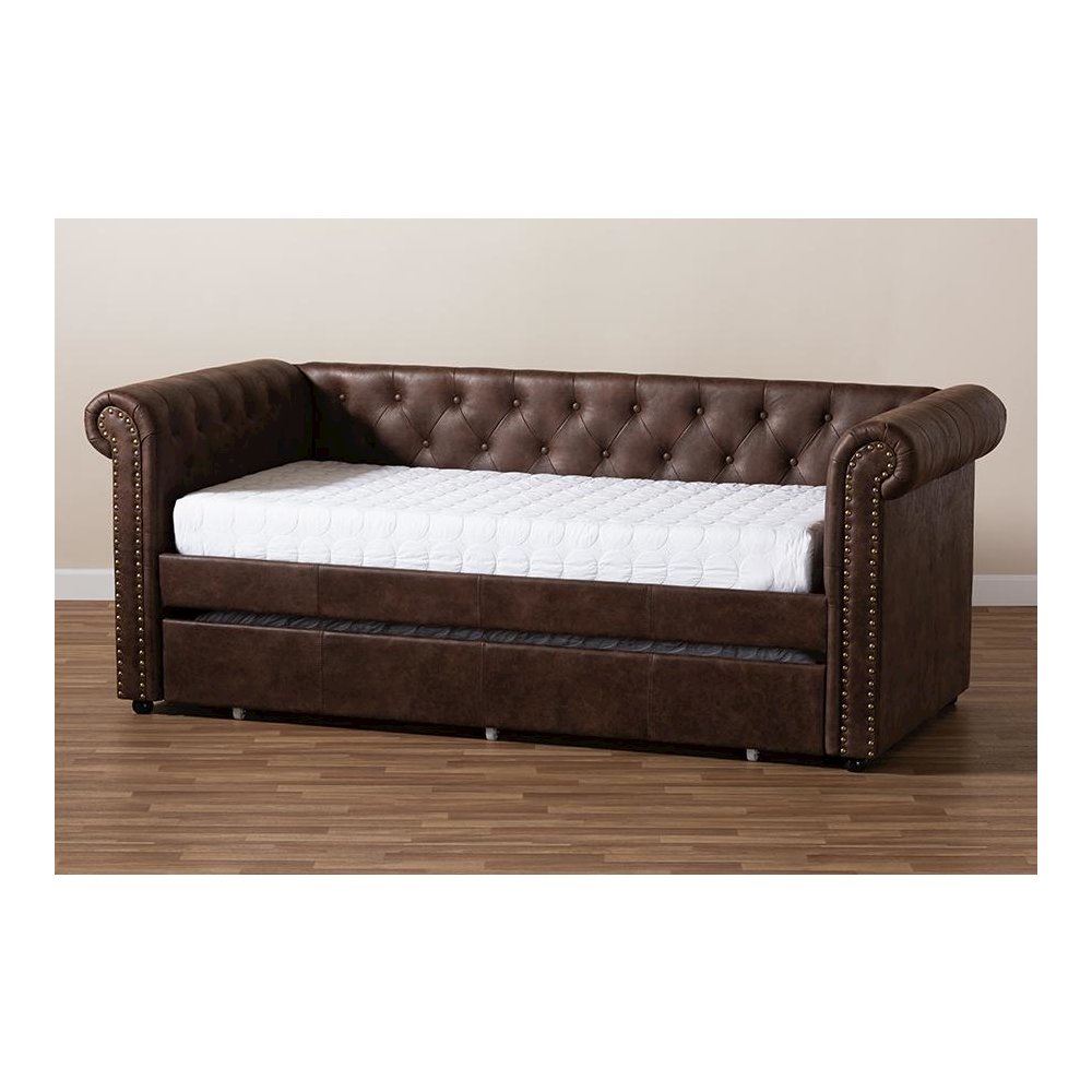 Leather Upholstered Daybed with Trundle. Picture 9
