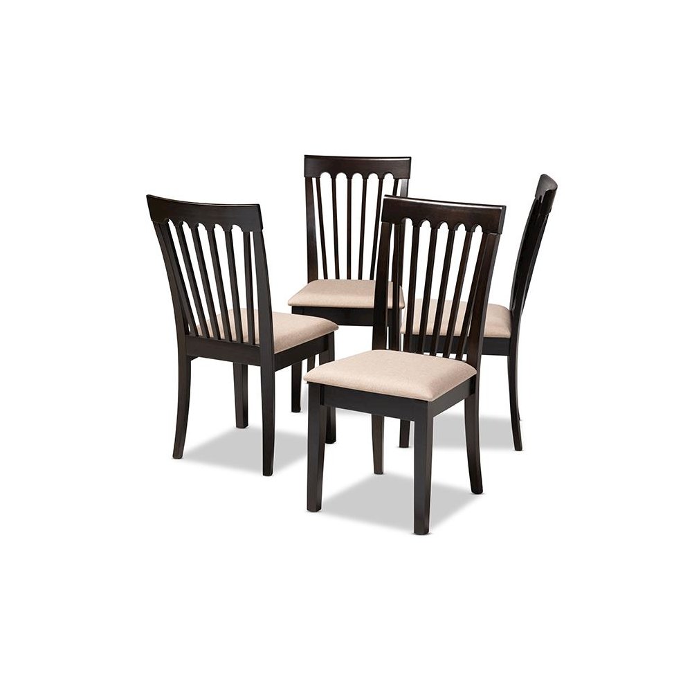 Sand Fabric Upholstered Espresso Brown Finished Wood Dining Chair Set of 4. Picture 1