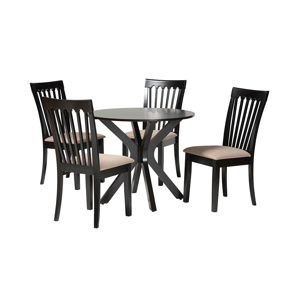 Lore Modern Sand Fabric and Dark Brown Finished Wood 5-Piece Dining Set. Picture 1