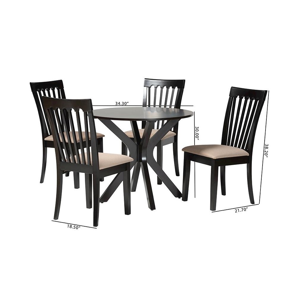 Lore Modern Sand Fabric and Dark Brown Finished Wood 5-Piece Dining Set. Picture 10