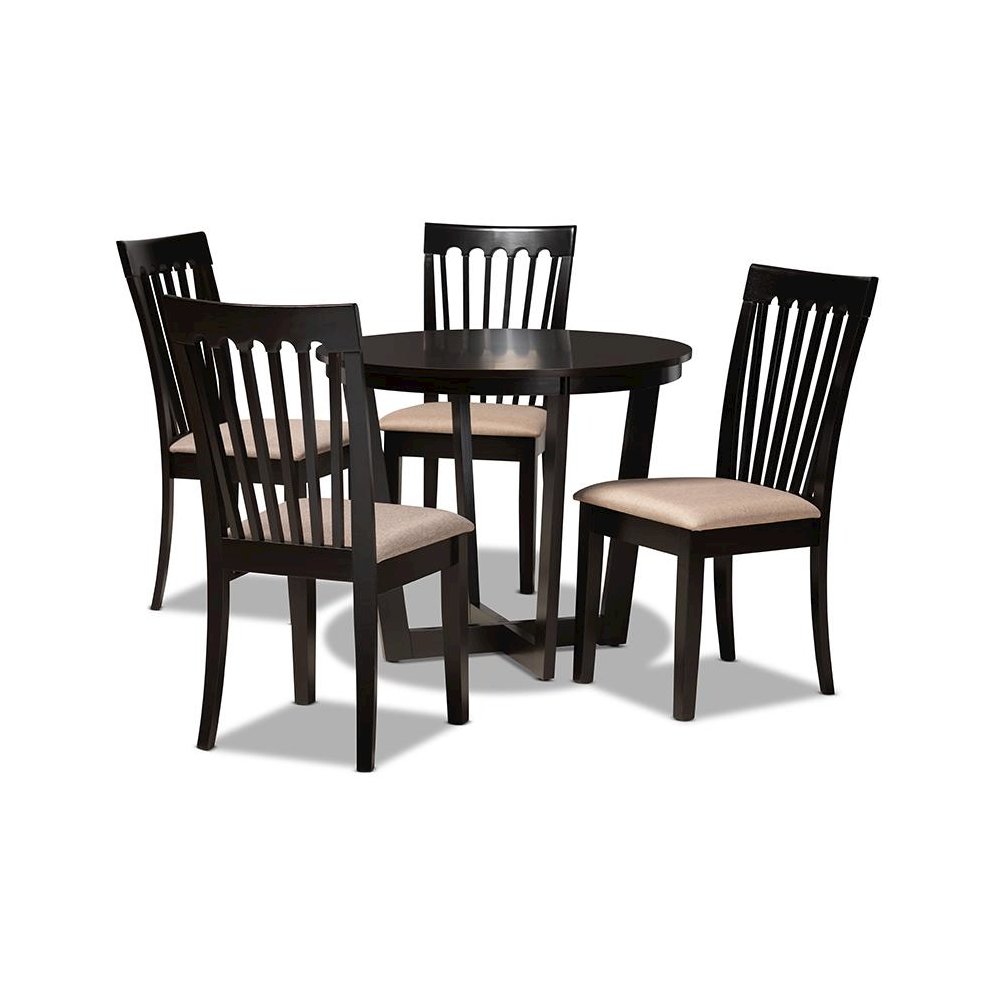 Sand Fabric Upholstered and Dark Brown Finished Wood 5-Piece Dining Set. Picture 1