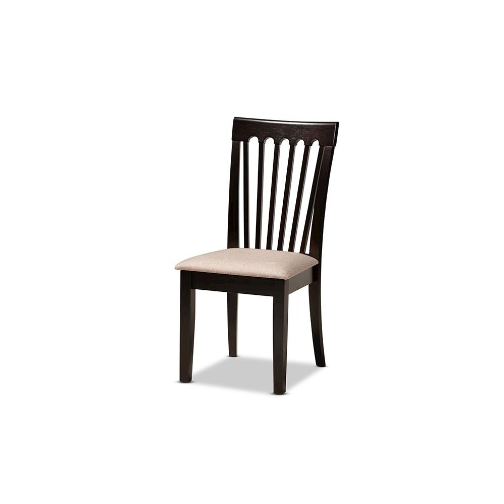 Sand Fabric Upholstered and Dark Brown Finished Wood 5-Piece Dining Set. Picture 2