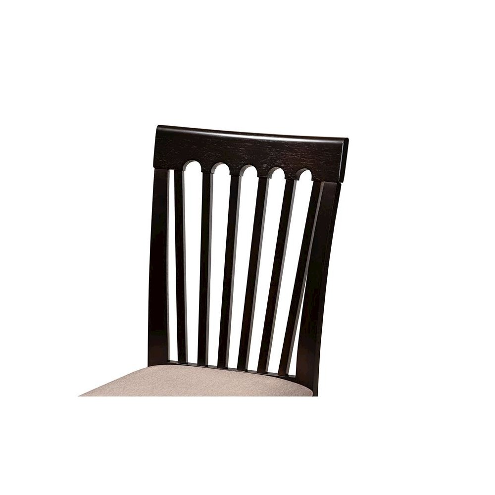 Sand Fabric Upholstered and Dark Brown Finished Wood 5-Piece Dining Set. Picture 5