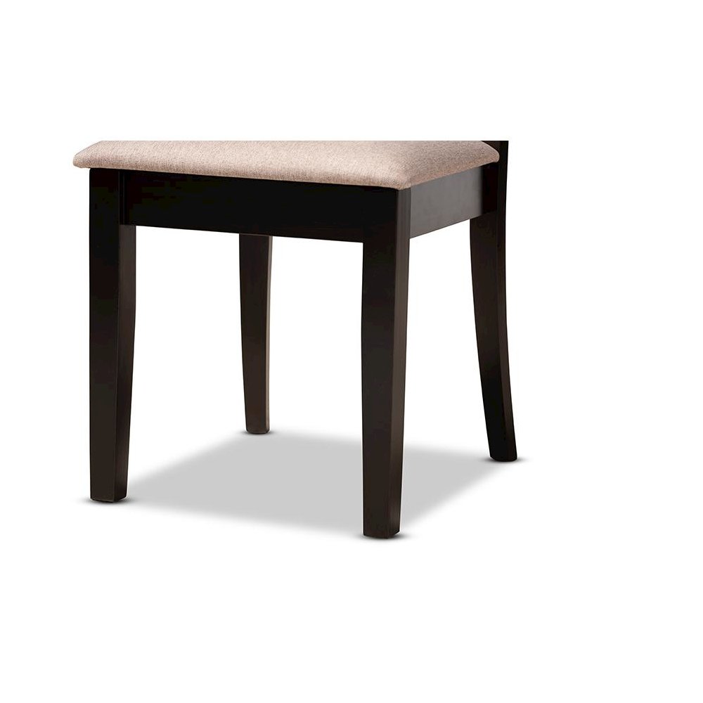 Sand Fabric Upholstered and Dark Brown Finished Wood 5-Piece Dining Set. Picture 6