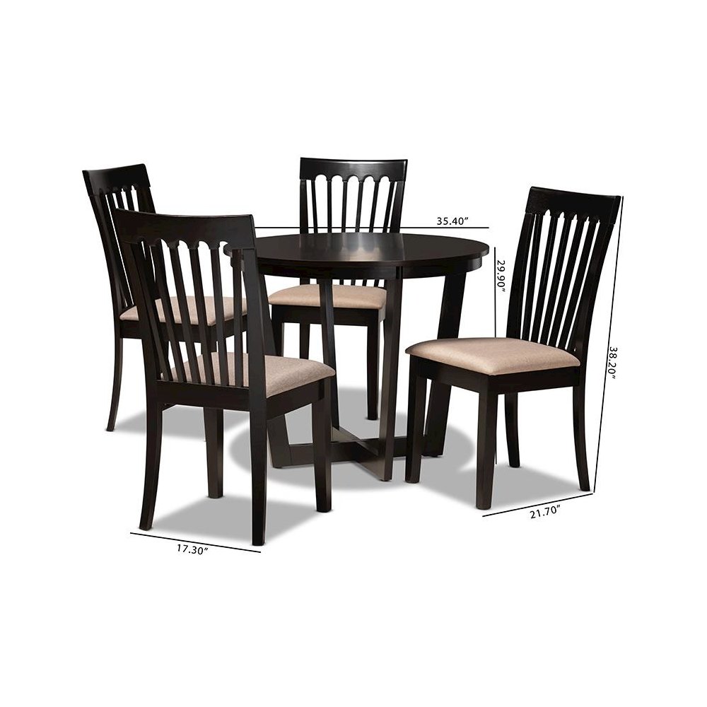 Sand Fabric Upholstered and Dark Brown Finished Wood 5-Piece Dining Set. Picture 9