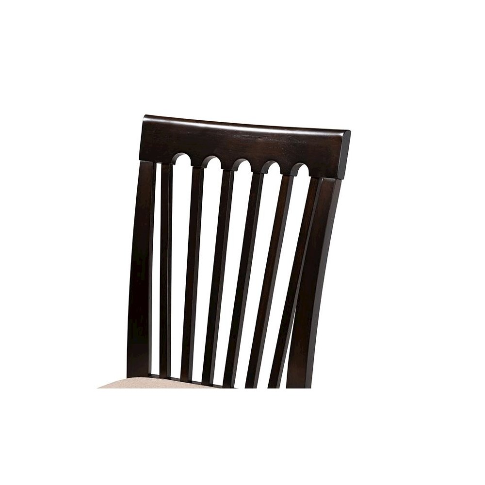 Sand Fabric Upholstered and Dark Brown Finished Wood 6-Piece Dining Set. Picture 6
