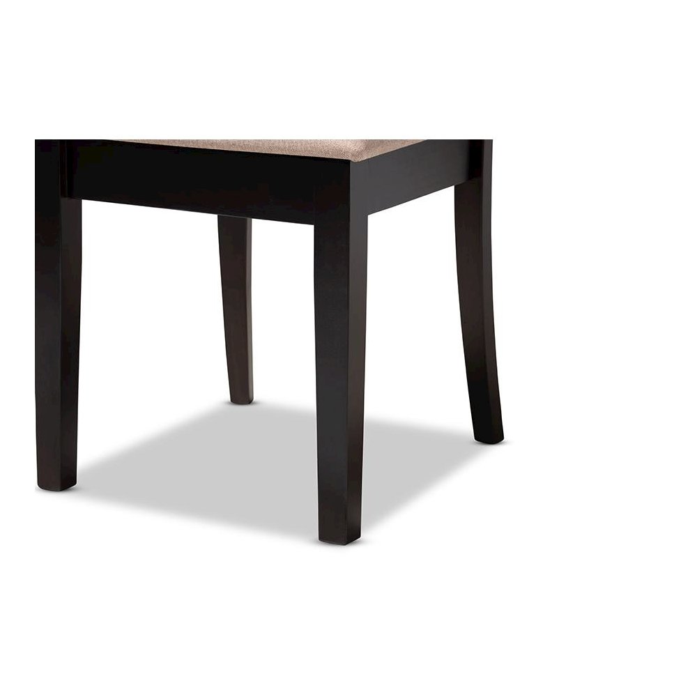 Sand Fabric Upholstered and Dark Brown Finished Wood 6-Piece Dining Set. Picture 7