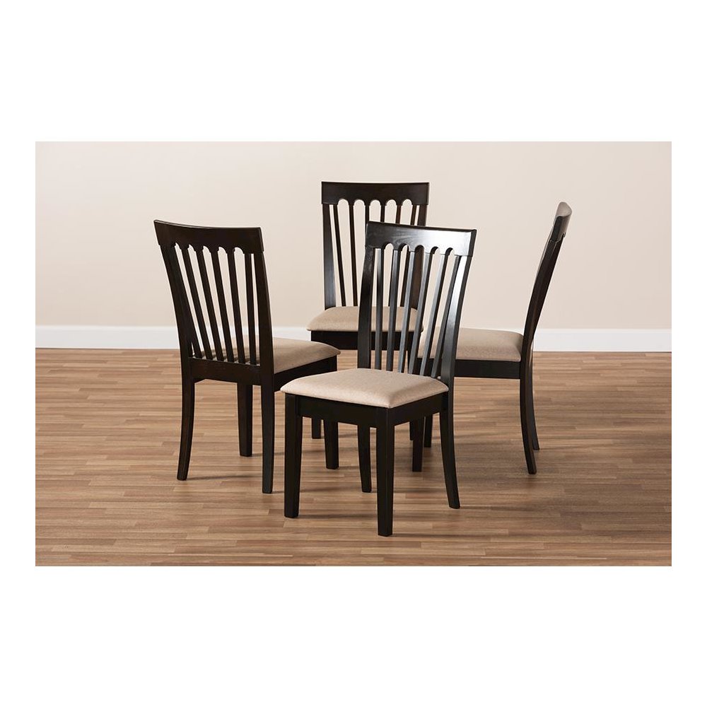 Sand Fabric Upholstered Espresso Brown Finished Wood Dining Chair Set of 4. Picture 6