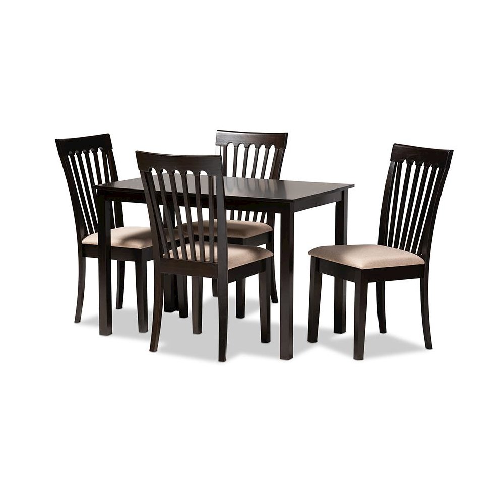 Sand Fabric Upholstered Espresso Brown Finished Wood 5-Piece Dining Set. Picture 1