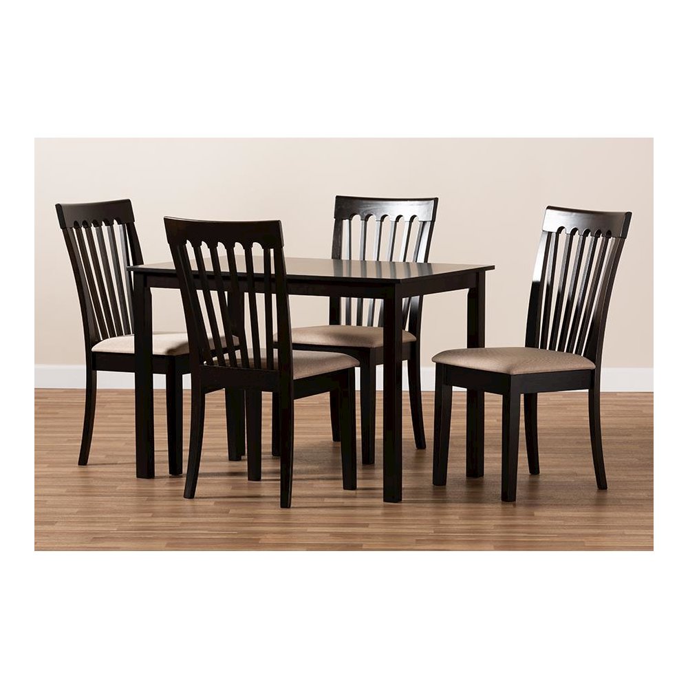 Sand Fabric Upholstered Espresso Brown Finished Wood 5-Piece Dining Set. Picture 4
