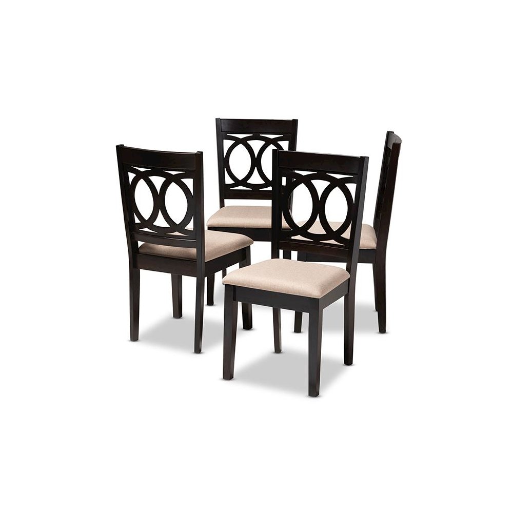 Sand Fabric Upholstered Espresso Brown Finished Wood Dining Chair Set of 4. Picture 1