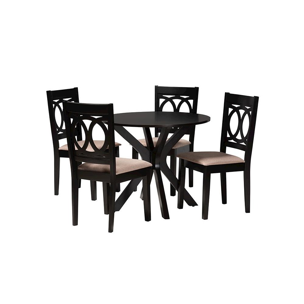 Sanne Modern Beige Fabric and Espresso Brown Finished Wood 5-Piece Dining Set. Picture 1