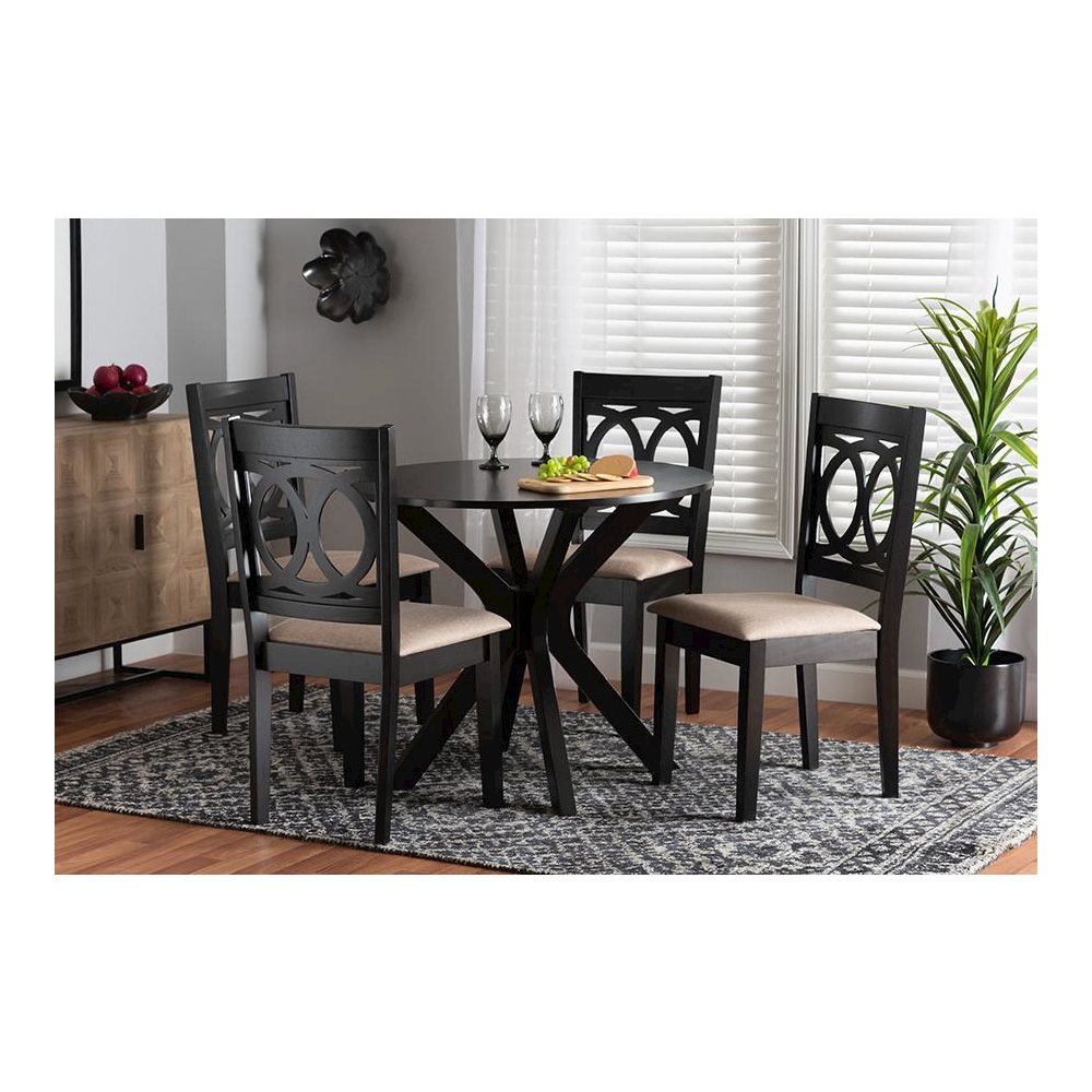Sanne Modern Beige Fabric and Espresso Brown Finished Wood 5-Piece Dining Set. Picture 8