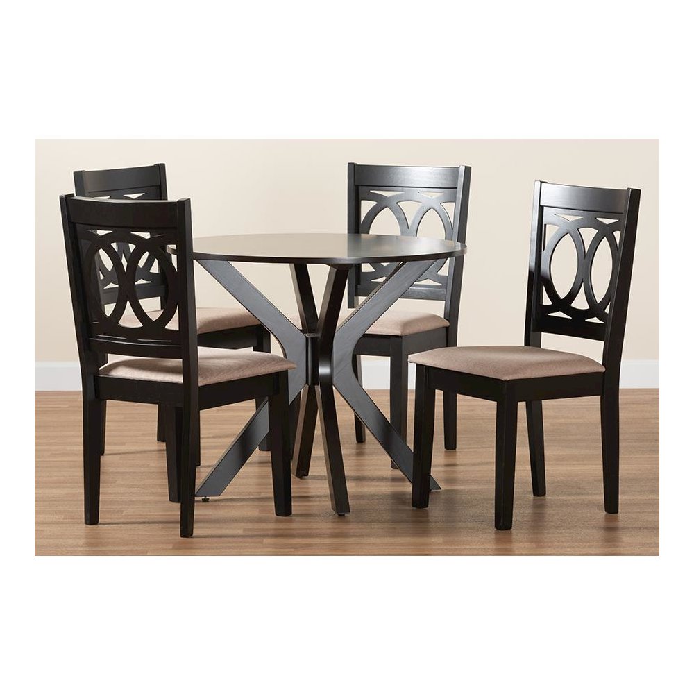 Sanne Modern Beige Fabric and Espresso Brown Finished Wood 5-Piece Dining Set. Picture 9