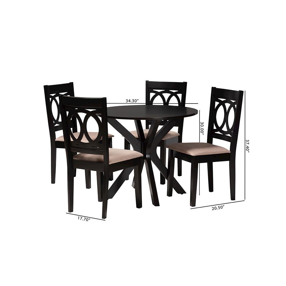 Sanne Modern Beige Fabric and Espresso Brown Finished Wood 5-Piece Dining Set. Picture 10