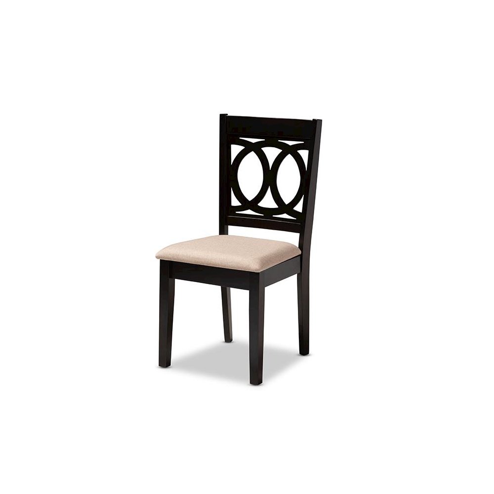 Sand Fabric Upholstered and Dark Brown Finished Wood 6-Piece Dining Set. Picture 2