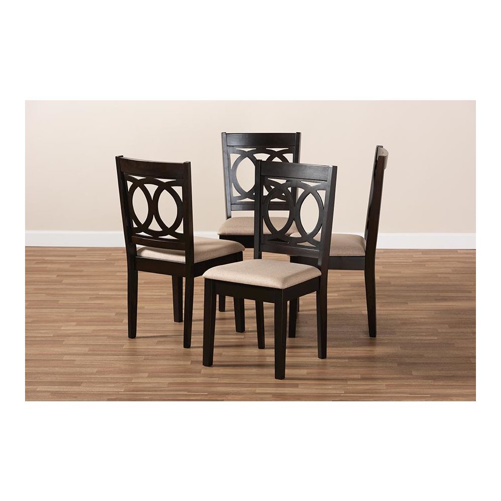 Sand Fabric Upholstered Espresso Brown Finished Wood Dining Chair Set of 4. Picture 6