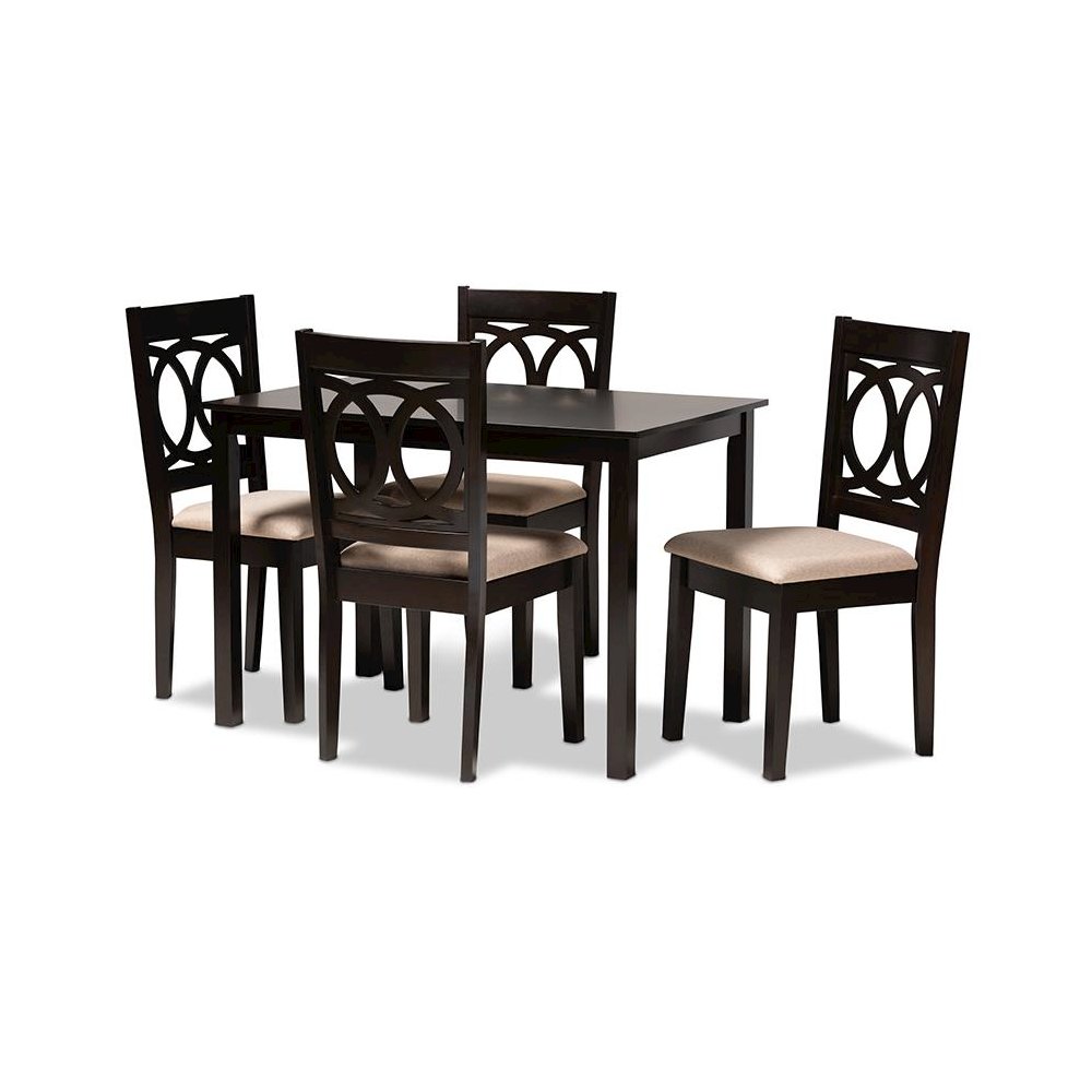 Sand Fabric Upholstered Espresso Brown Finished Wood 5-Piece Dining Set. Picture 1