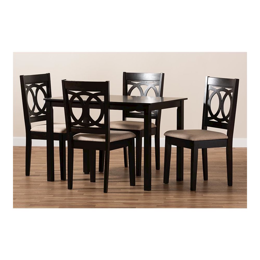 Sand Fabric Upholstered Espresso Brown Finished Wood 5-Piece Dining Set. Picture 4