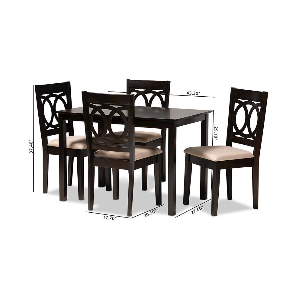 Sand Fabric Upholstered Espresso Brown Finished Wood 5-Piece Dining Set. Picture 5