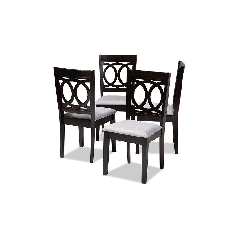 Gray Fabric Upholstered Espresso Brown Finished Wood Dining Chair Set of 4. Picture 1