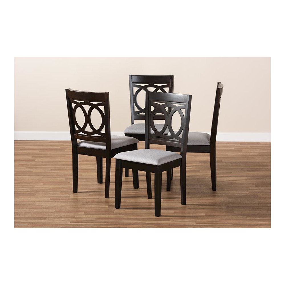 Gray Fabric Upholstered Espresso Brown Finished Wood Dining Chair Set of 4. Picture 6