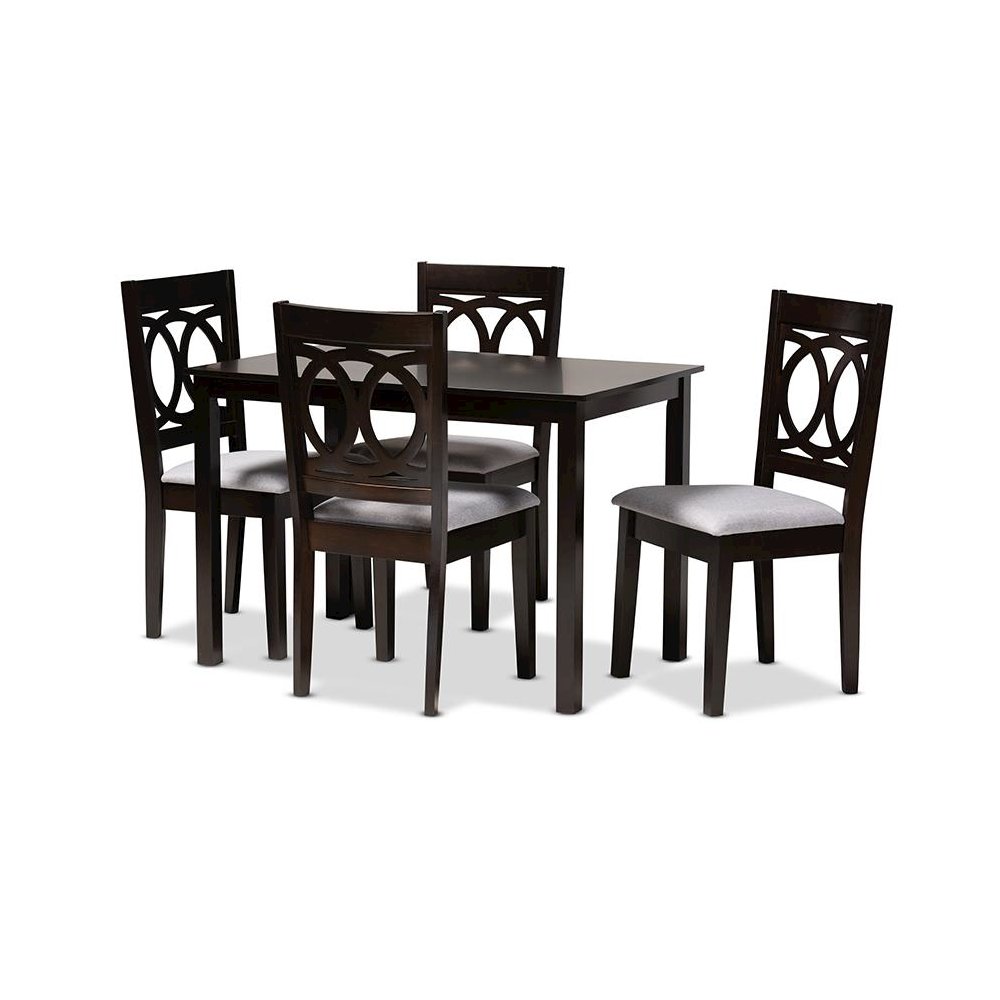 Gray Fabric Upholstered Espresso Brown Finished Wood 5-Piece Dining Set. Picture 1