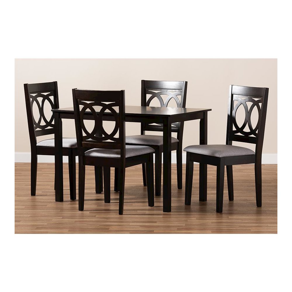 Gray Fabric Upholstered Espresso Brown Finished Wood 5-Piece Dining Set. Picture 4