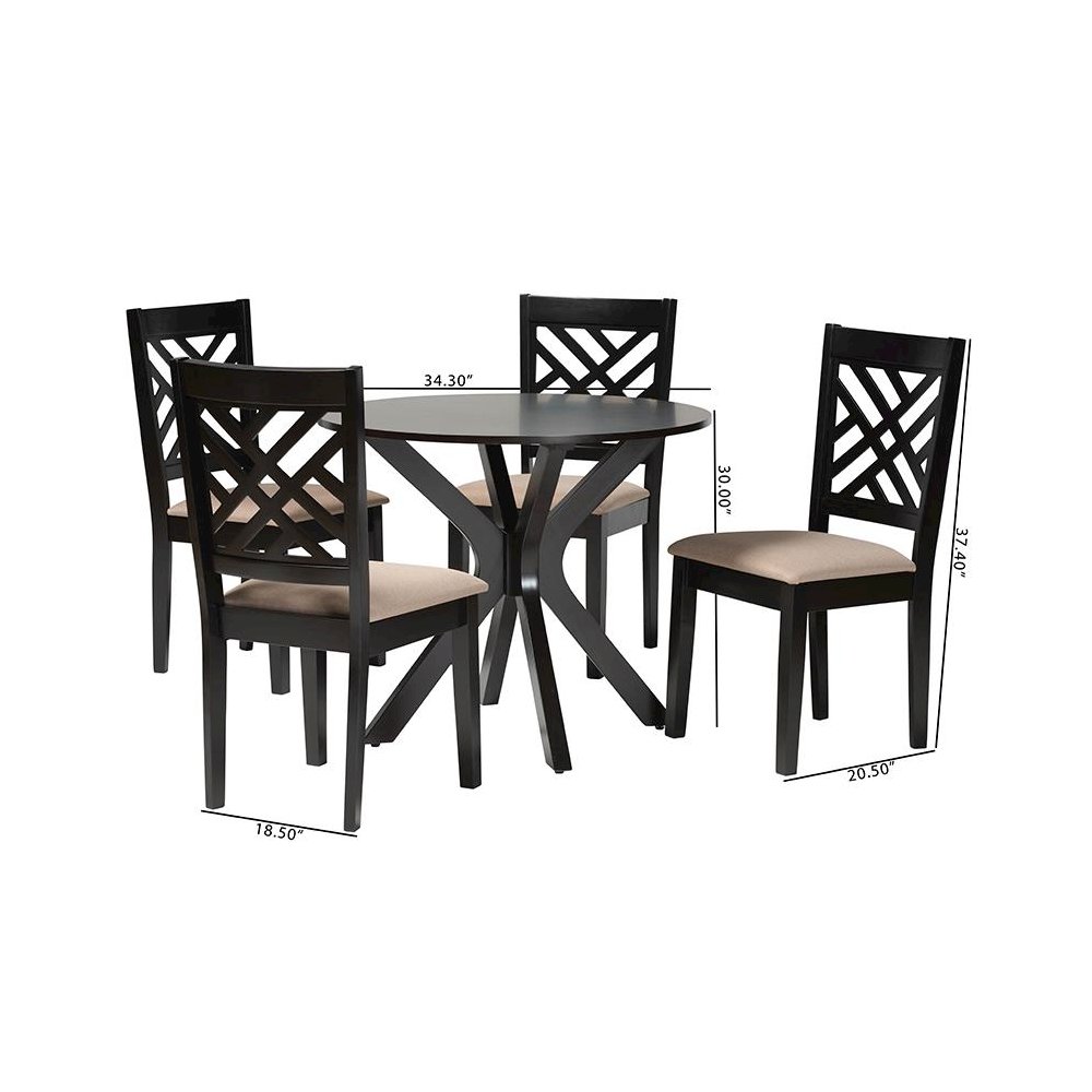 Norah Modern Sand Fabric and Dark Brown Finished Wood 5-Piece Dining Set. Picture 10