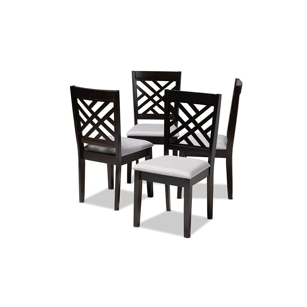 Gray Fabric Upholstered Espresso Brown Finished Wood Dining Chair Set of 4. Picture 1
