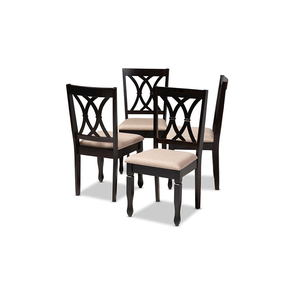 Sand Fabric Upholstered Espresso Brown Finished Wood Dining Chair Set of 4. Picture 1