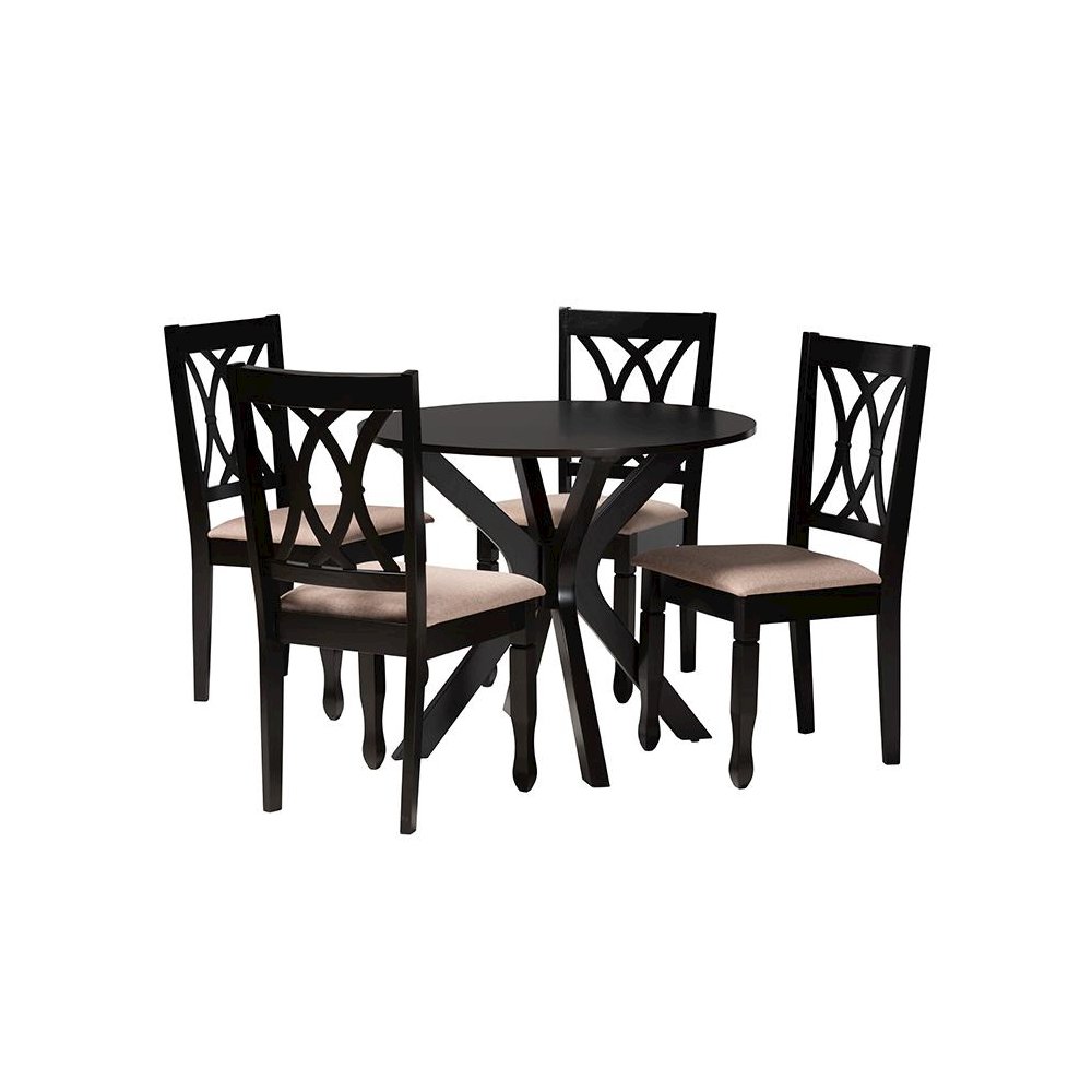 Maya Modern Beige Fabric and Espresso Brown Finished Wood 5-Piece Dining Set. Picture 1