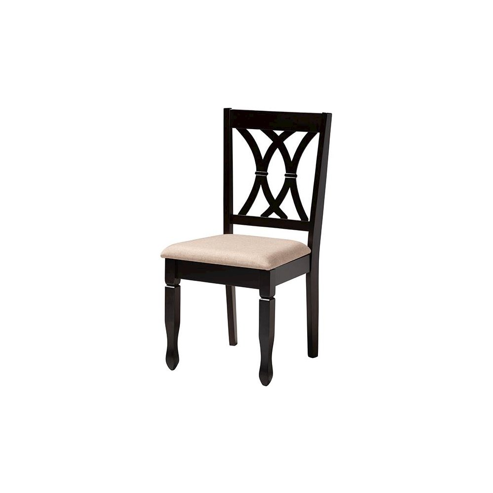 Maya Modern Beige Fabric and Espresso Brown Finished Wood 5-Piece Dining Set. Picture 2