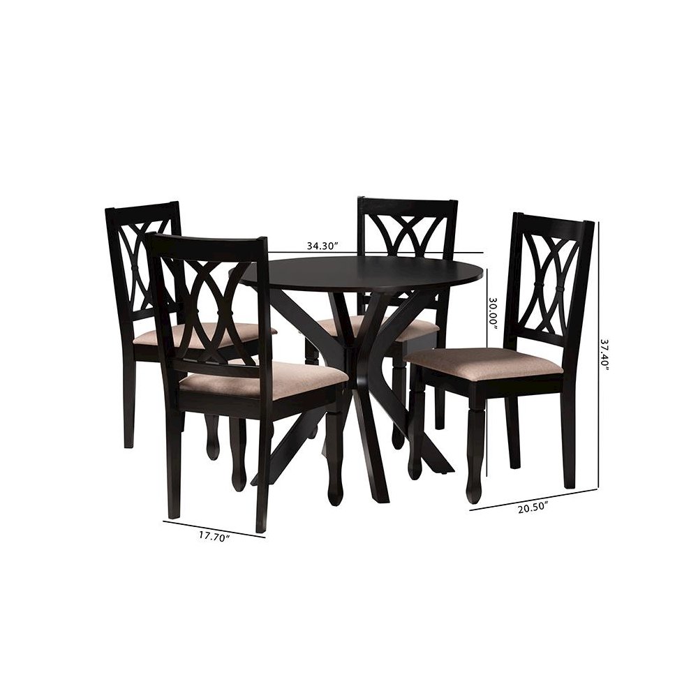 Maya Modern Beige Fabric and Espresso Brown Finished Wood 5-Piece Dining Set. Picture 10