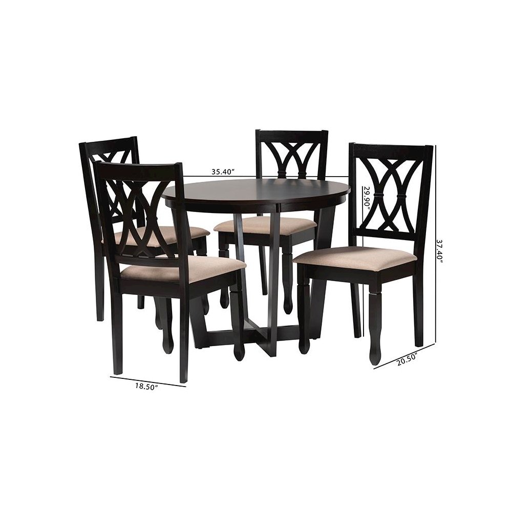Aggie Modern Sand Fabric and Dark Brown Finished Wood 5-Piece Dining Set. Picture 10