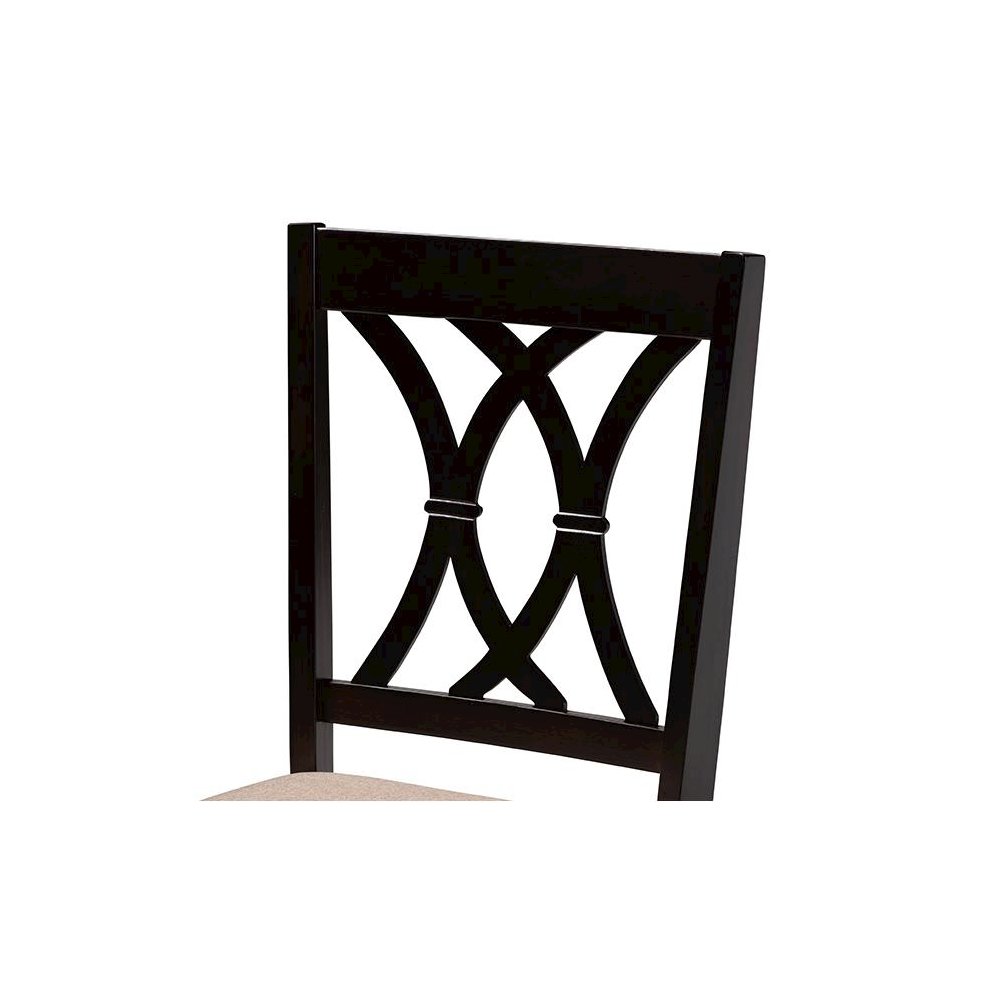 Aggie Modern Sand Fabric and Dark Brown Finished Wood 5-Piece Dining Set. Picture 5