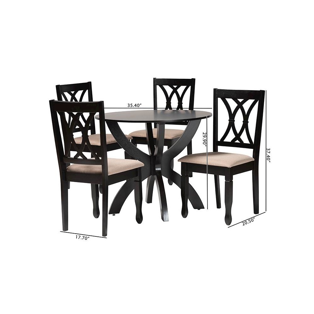 April Modern Sand Fabric and Dark Brown Finished Wood 5-Piece Dining Set. Picture 10