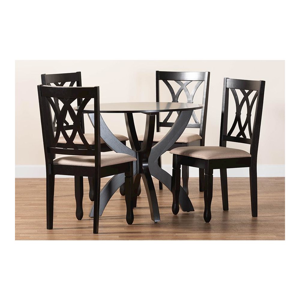 April Modern Sand Fabric and Dark Brown Finished Wood 5-Piece Dining Set. Picture 9